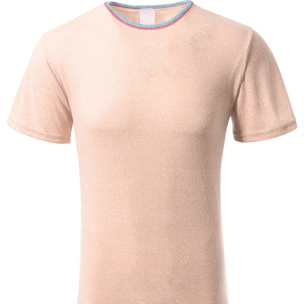 FXN Men's Three Tone High Low Short Sleeve T shirt Peach